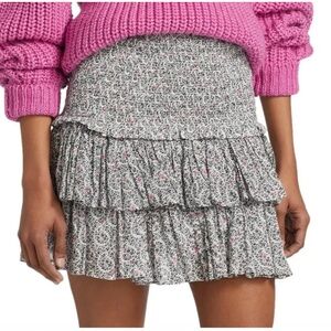 Isabel Marant Etoile Naomi Jupe Smocked Floral Print Tier Mini Skirt